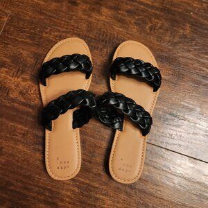 A New Day Shoes | Women's Lucy Braided Slide Sandals - A New Day Tan 7.5 Black
